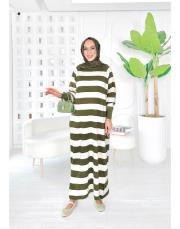 çizgili triko elbise haki