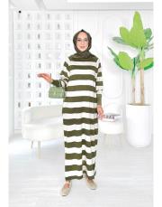 çizgili triko elbise haki 2