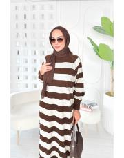 çizgili triko elbise kahve 2