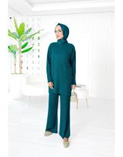 laurant saç örgü triko takım petrol 2