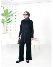 laurant saç örgü triko takım siyah