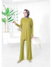 laurant saç örgü triko takım yağyeşili