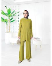 laurant saç örgü triko takım yağyeşili 3