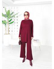 laurant saç örgü triko takım bordo