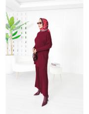 laurant saç örgü triko takım bordo 2