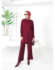 laurant saç örgü triko takım bordo 3