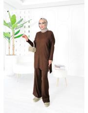 laurant saç örgü triko takım kahve