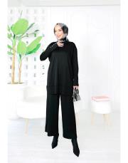 merlin merserize pantolon piliseli takım siyah