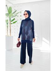 fame cupra merserize yanı fermuarlı tunik lacivert