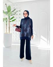 fame cupra merserize yanı fermuarlı tunik lacivert 2