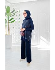 fame cupra merserize yanı fermuarlı tunik lacivert 3