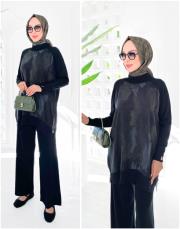 fame cupra merserize yanı fermuarlı tunik siyah