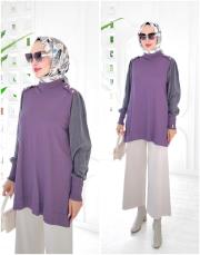 sentor omuz düğmeli kollar kupra merserize tunik mor