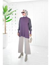 sentor omuz düğmeli kollar kupra merserize tunik mor 2