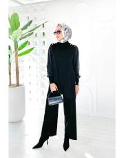 sentor omuz düğmeli kollar kupra merserize tunik siyah 2