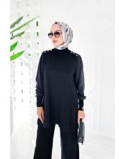 sentor omuz düğmeli kollar kupra merserize tunik siyah 3