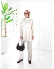 sentor omuz düğmeli kollar kupra merserize tunik taş