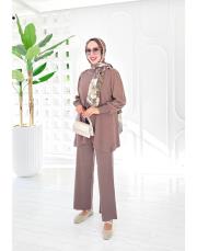 sentor omuz düğmeli kollar kupra merserize tunik vizon