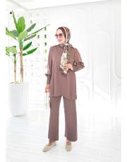 sentor omuz düğmeli kollar kupra merserize tunik vizon 3