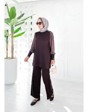 sentor omuz düğmeli kollar kupra merserize tunik kahve 2