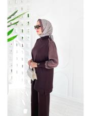 sentor omuz düğmeli kollar kupra merserize tunik kahve 3