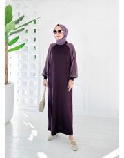 winks merserize kupra kol detay triko elbise mürdüm 2