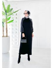 winks merserize kupra kol detay triko elbise siyah