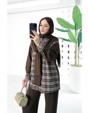 siena ekoseli omuz atlı detaylı oysho takım kahve 2