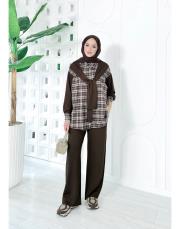 siena ekoseli omuz atlı detaylı oysho takım kahve 3