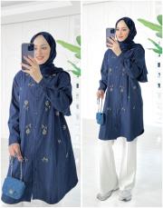 saros kupra işlemeli gömlek lacivert