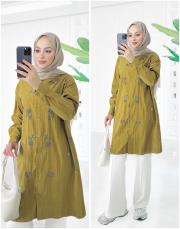 saros kupra işlemeli gömlek yağyeşili