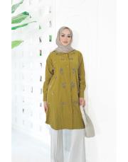 saros kupra işlemeli gömlek yağyeşili 3