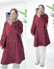 saros kupra işlemeli gömlek bordo