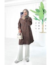 saros kupra işlemeli gömlek kahve