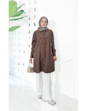 saros kupra işlemeli gömlek kahve 2