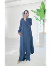 sensual tencel pantolonlu takım lacivert 3