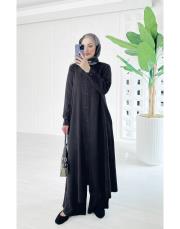 sensual tencel pantolonlu takım siyah 2