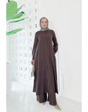 sensual tencel pantolonlu takım kahve 3