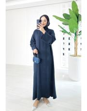 natives düz tencel elbise lacivert