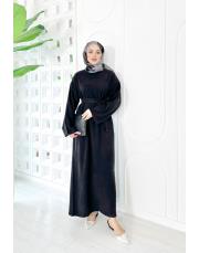 natives düz tencel elbise siyah