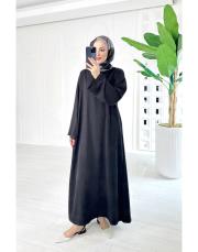 natives düz tencel elbise siyah 2