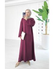 natives düz tencel elbise bordo