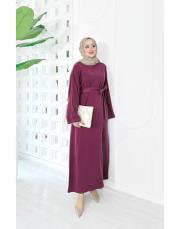 natives düz tencel elbise bordo 2