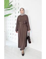 natives düz tencel elbise kahve