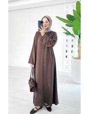 natives düz tencel elbise kahve 2