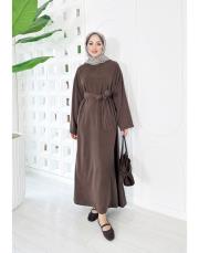 natives düz tencel elbise kahve 3