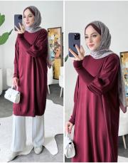 karo triko tunik bordo