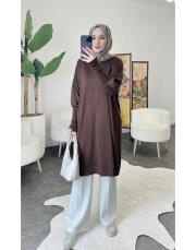 karo triko tunik kahve