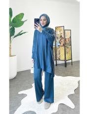 emilia çapraz triko takım mavi