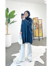 artem tek cepli oversize pamuk triko tunik lacivert 2